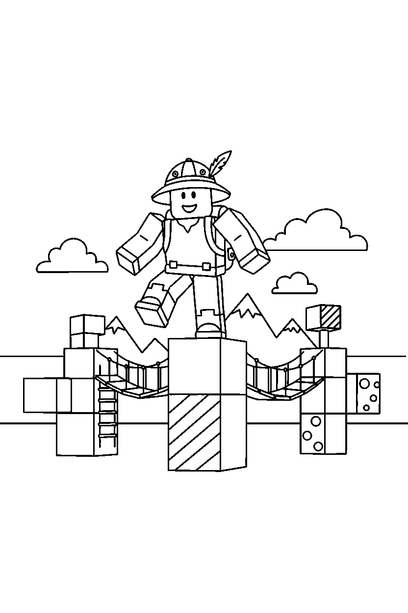 roblox adventurer balancing on a block near a block adventure park line art