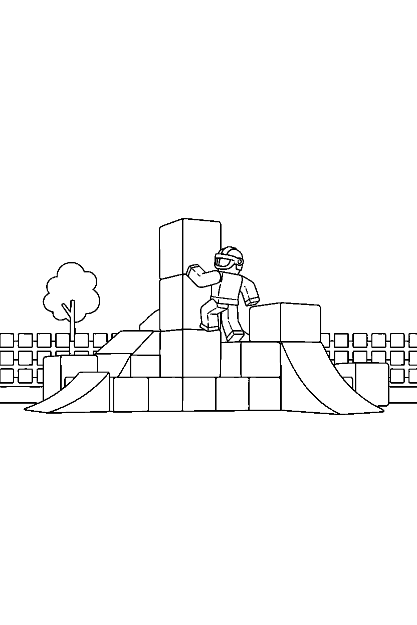 roblox adventurer climbing blocks in a block playground park line art