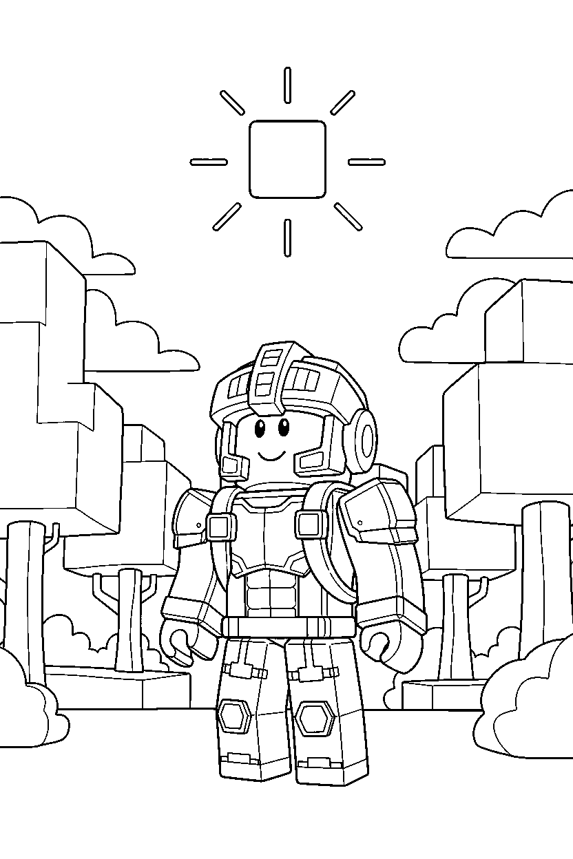 roblox adventurer looking up in a block forest line art