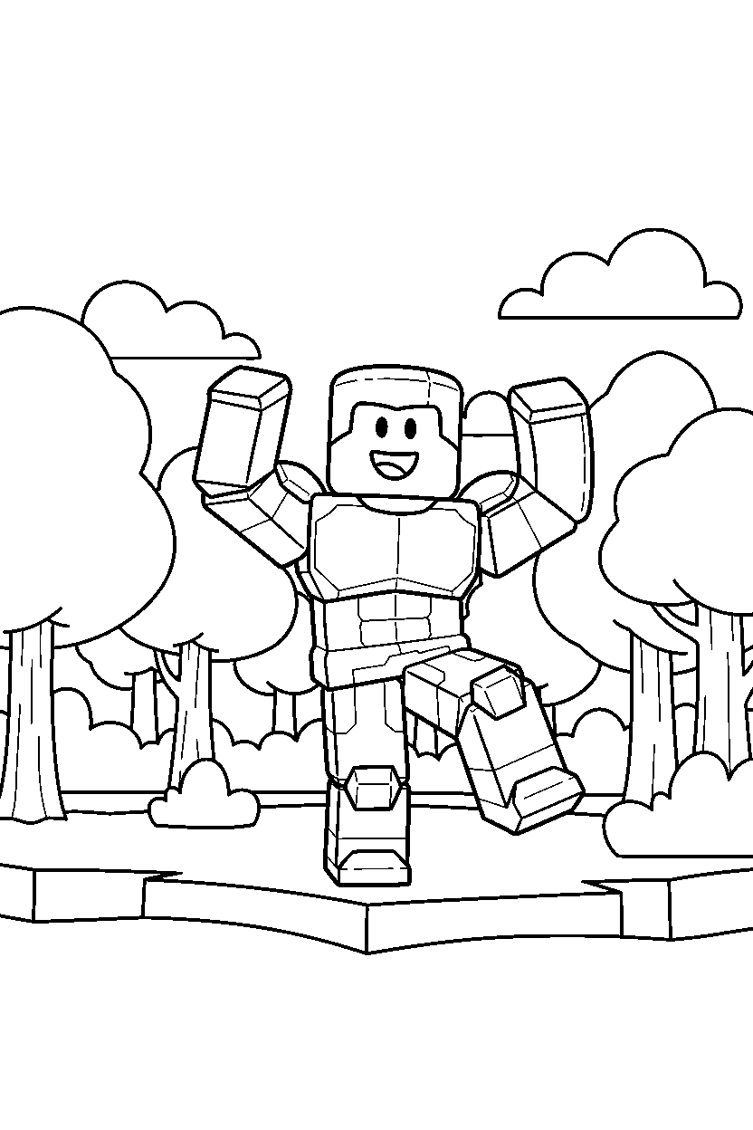 roblox avatar dancing in a block forest line art