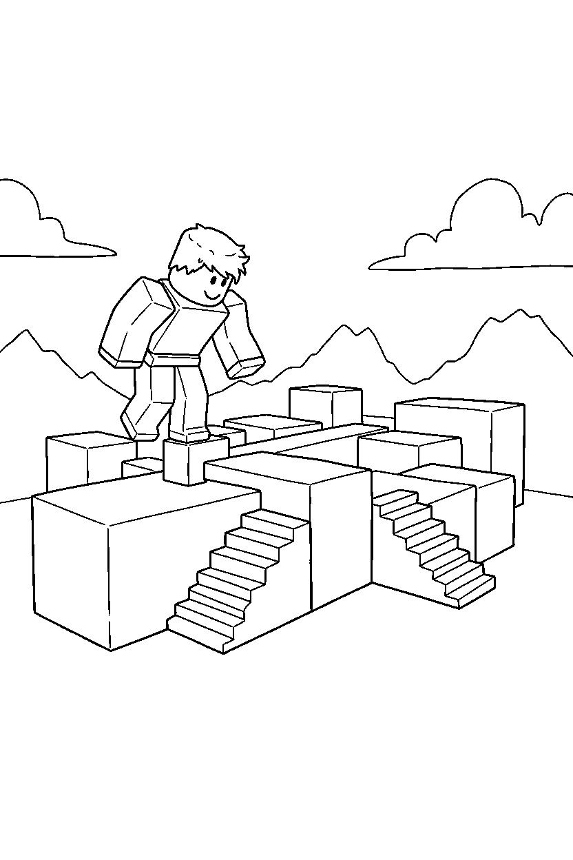 roblox avatar looking down near a block arena line art
