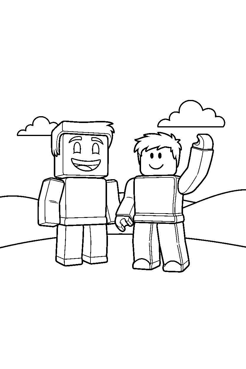 roblox avatar waving near a block statue line art