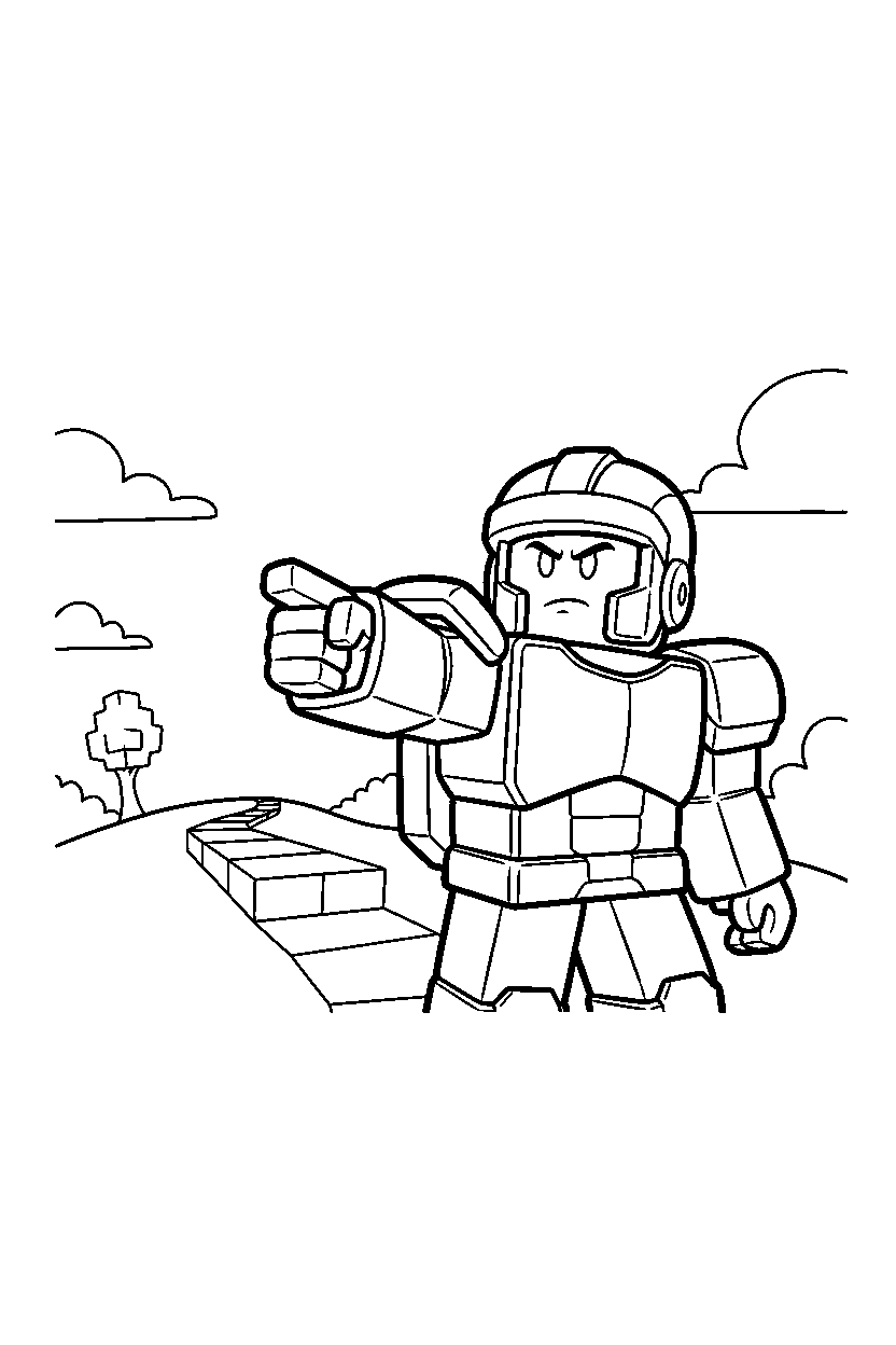 roblox block adventurer pointing forward near a block hill path line art