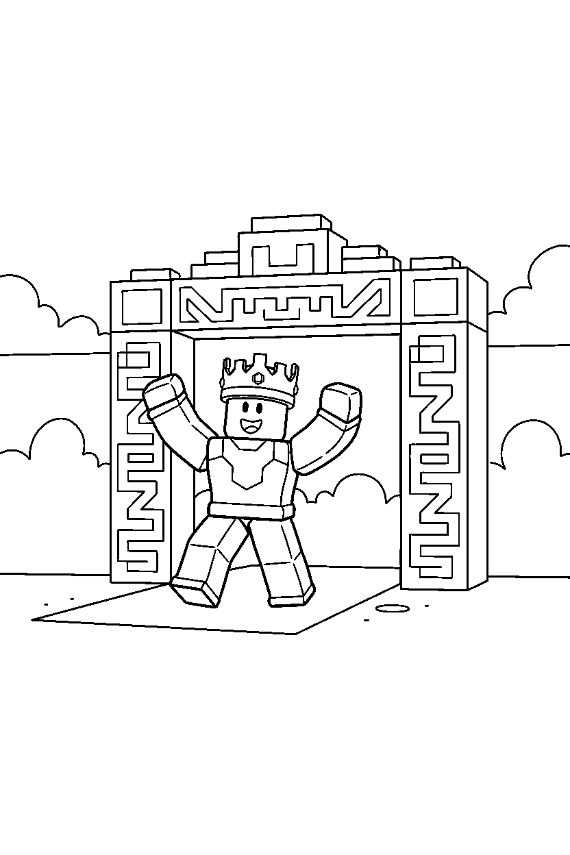 roblox block champion celebrating near a block gate line art
