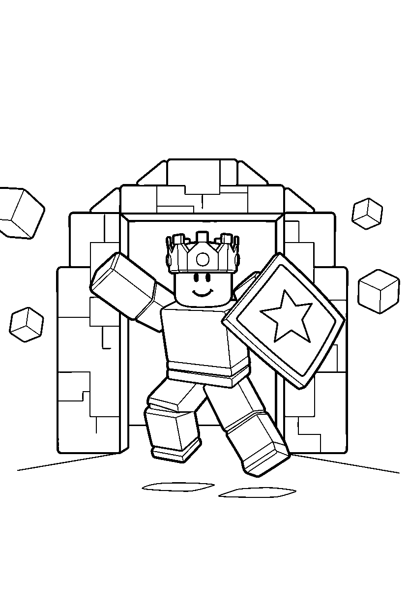 roblox block champion dancing near a block gate line art