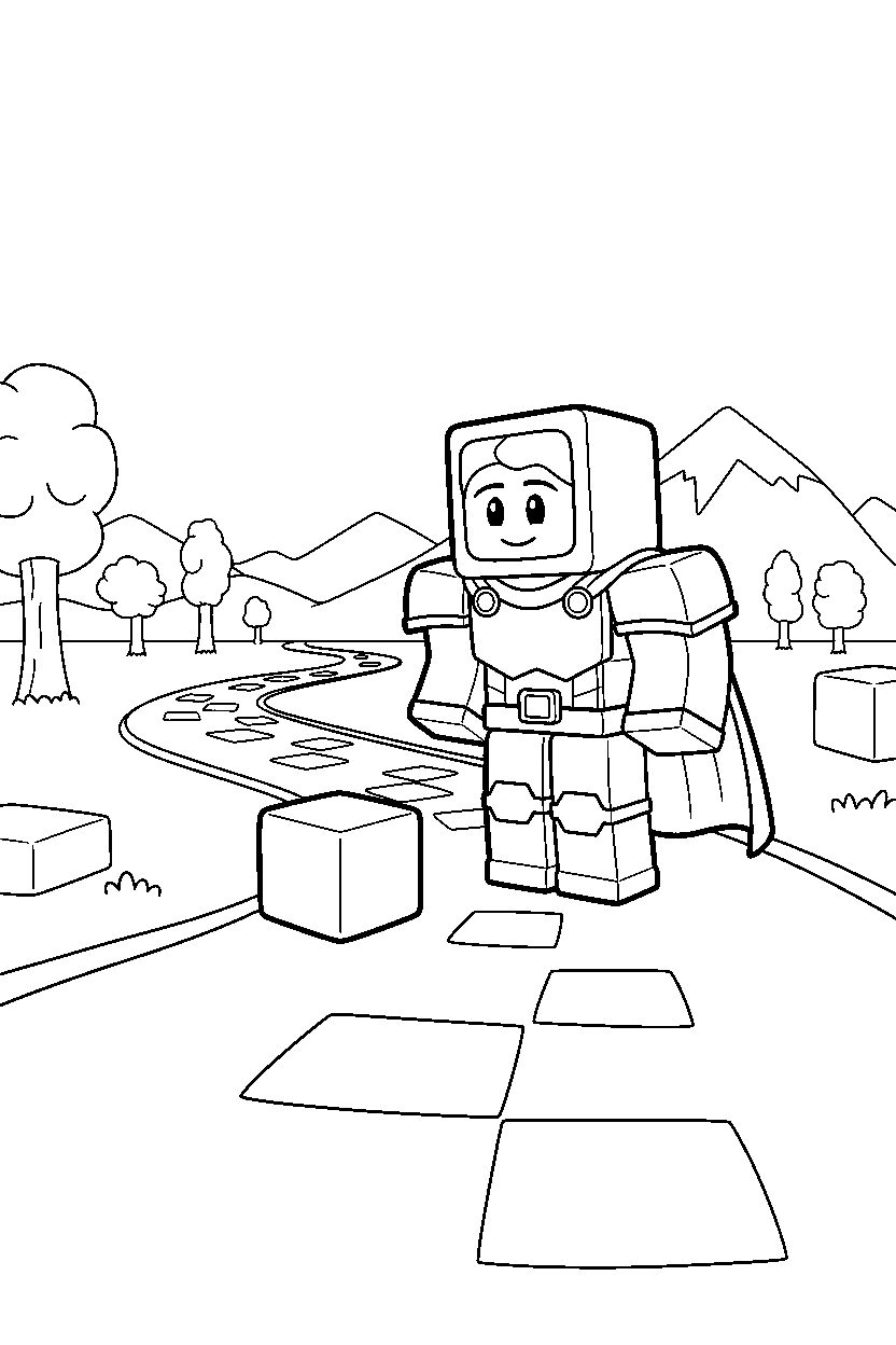 roblox block champion looking at a block on a block path line art