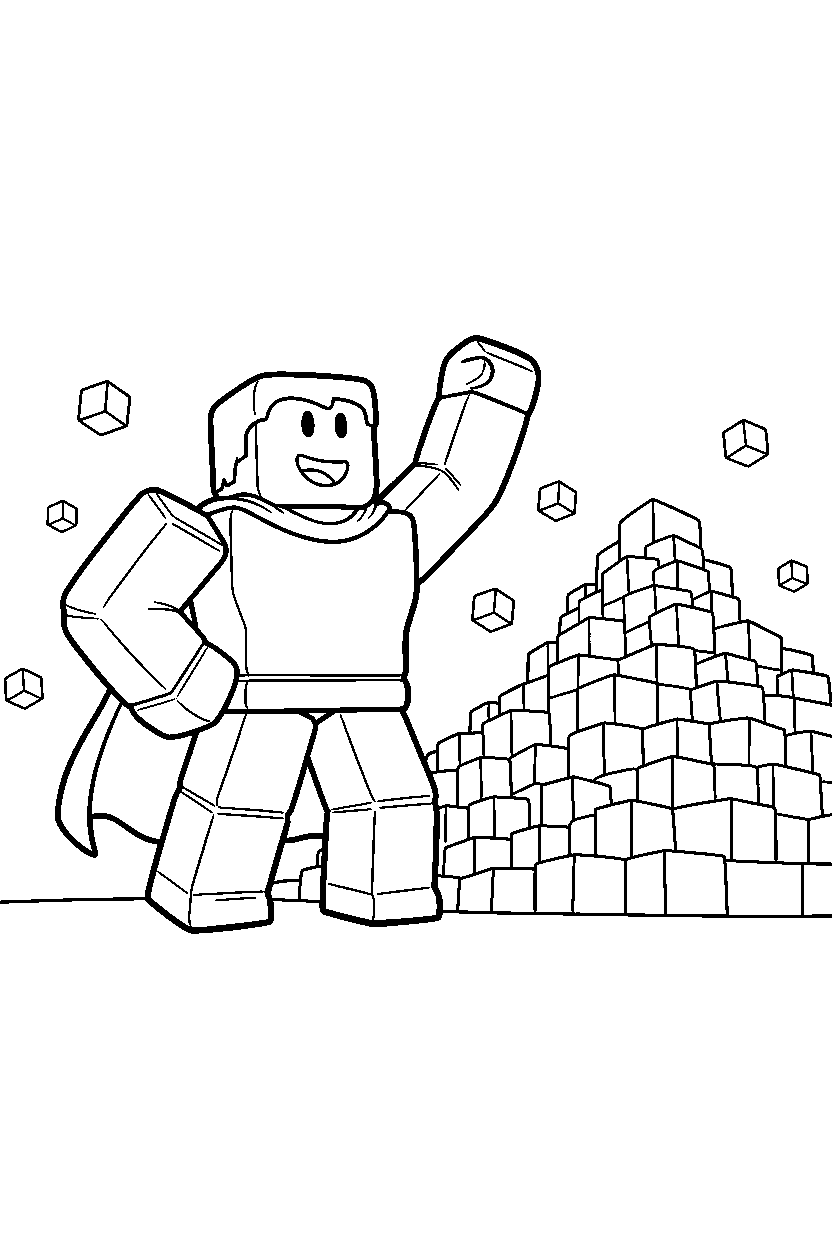 roblox block champion posing near a block hill line art