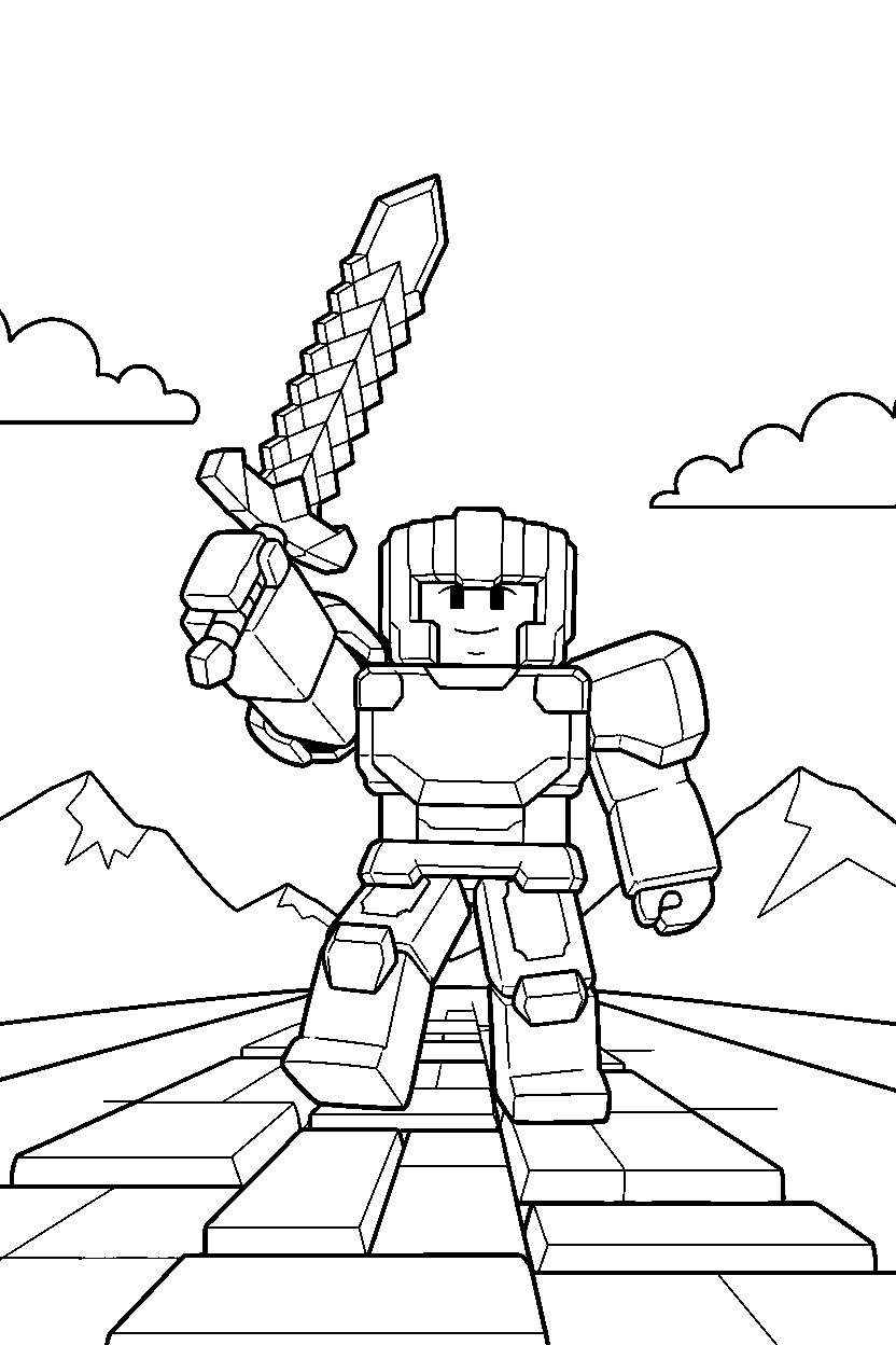 roblox block champion walking on a block road line art