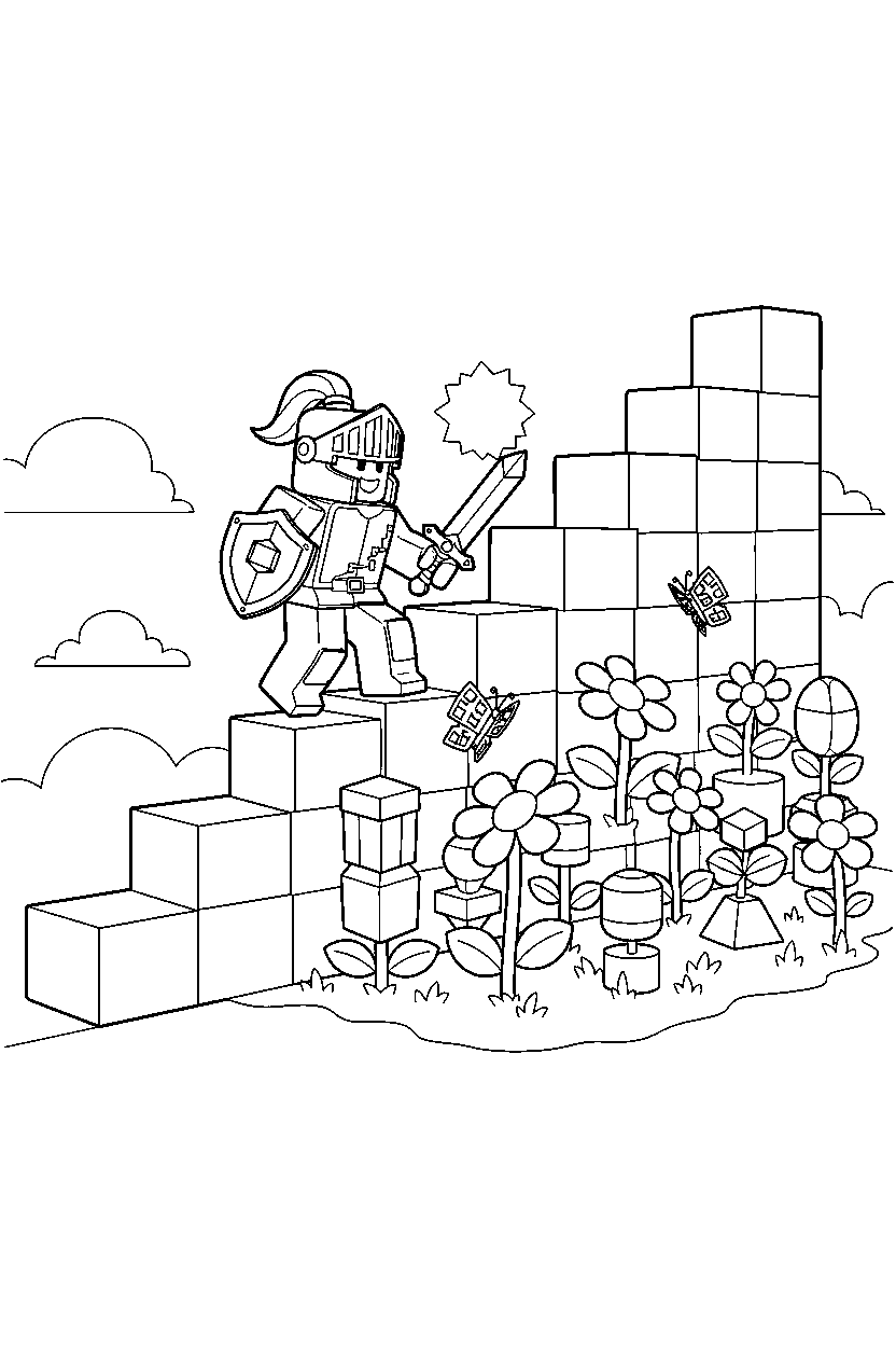 roblox block defender climbing blocks near a block garden line art