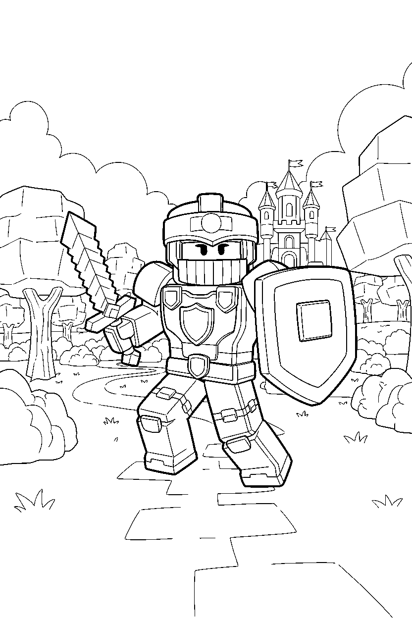 roblox block defender ready for adventure in a block park line art