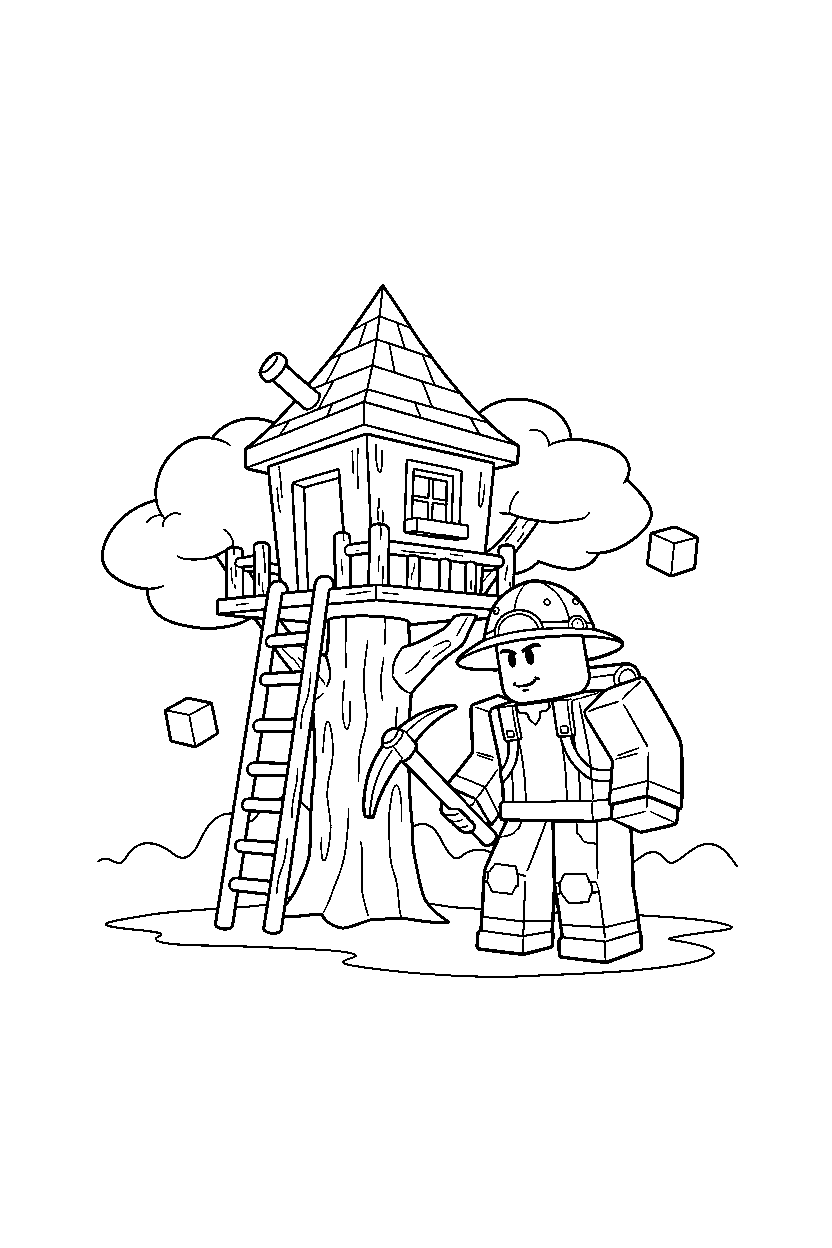 roblox block explorer looking down near a block tree house line art