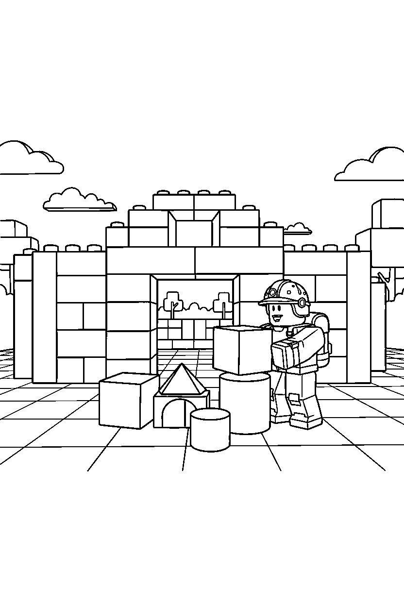 roblox block explorer playing with blocks near a block arena line art