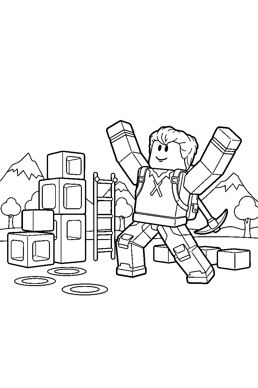 roblox block explorer stretching near a block training camp line art