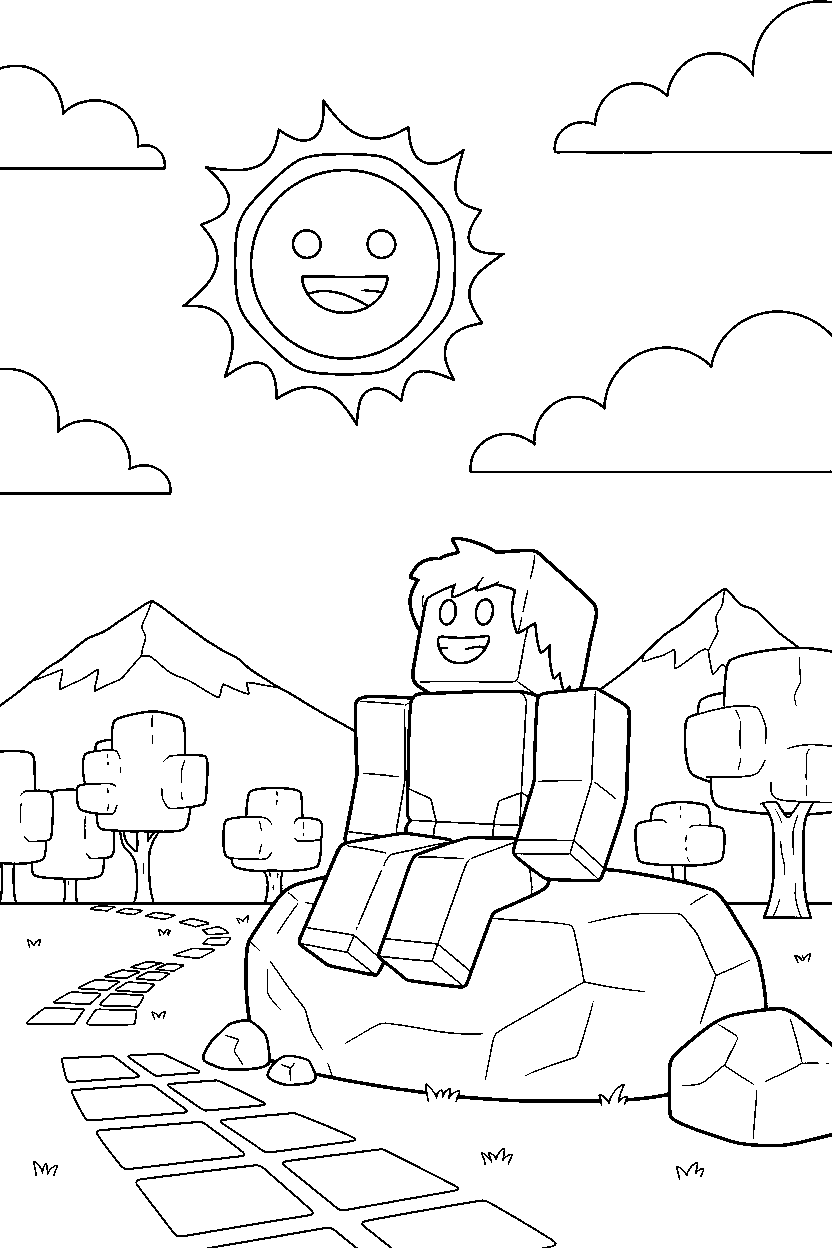 roblox block explorer watching the sky in a block adventure land line art