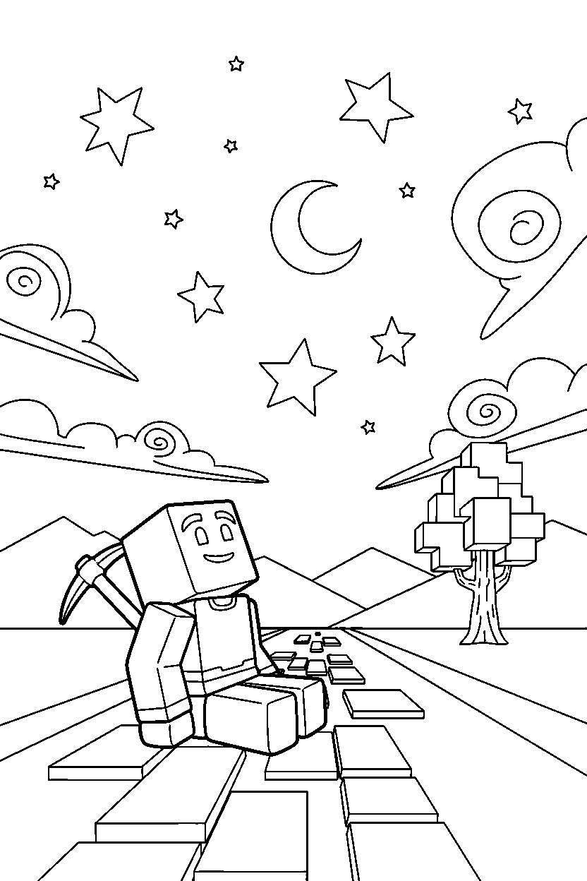 roblox block explorer watching the sky on a block road line art