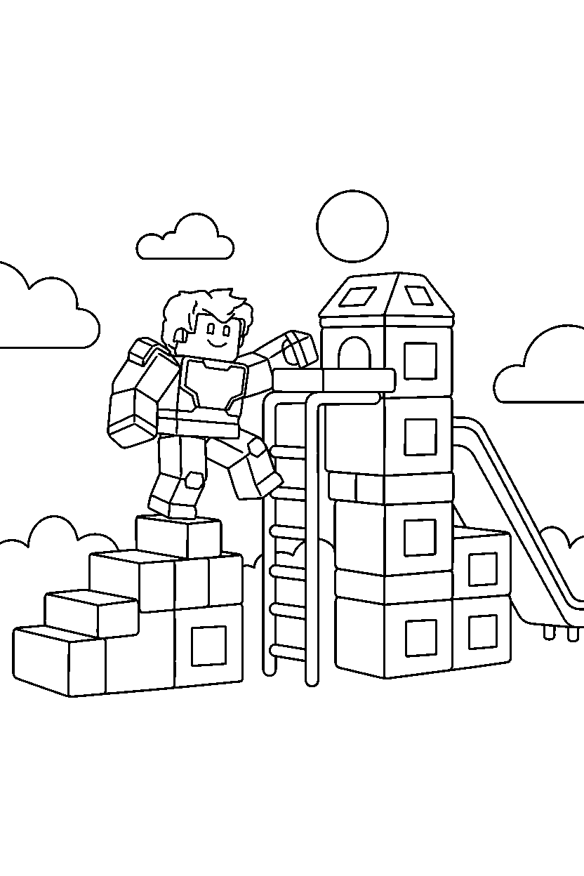 roblox block fighter climbing blocks in a block playground line art