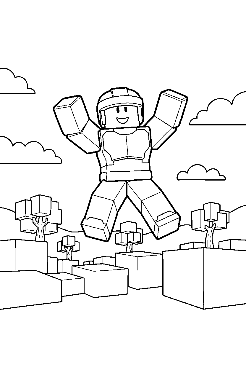 roblox block gamer celebrating in a block valley line art