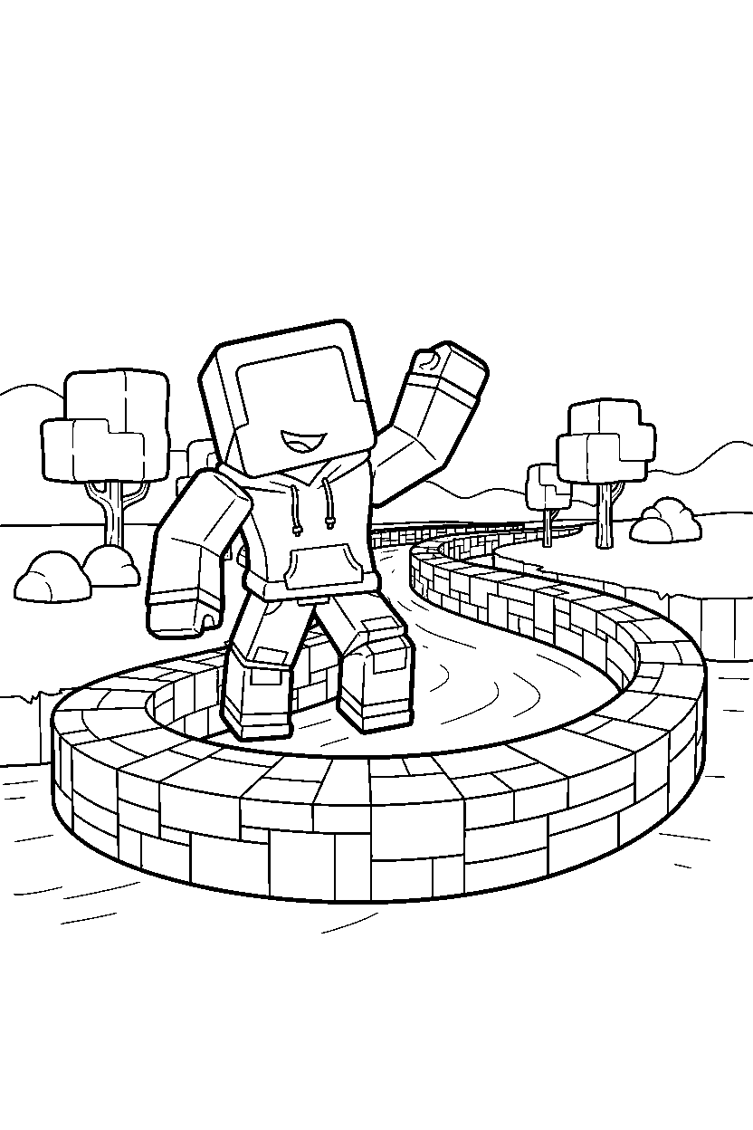 roblox block gamer posing near a block river line art