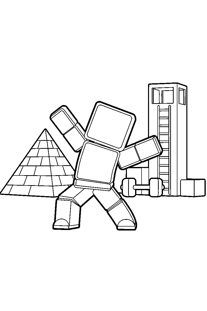 roblox block gamer stretching near a block training camp line art