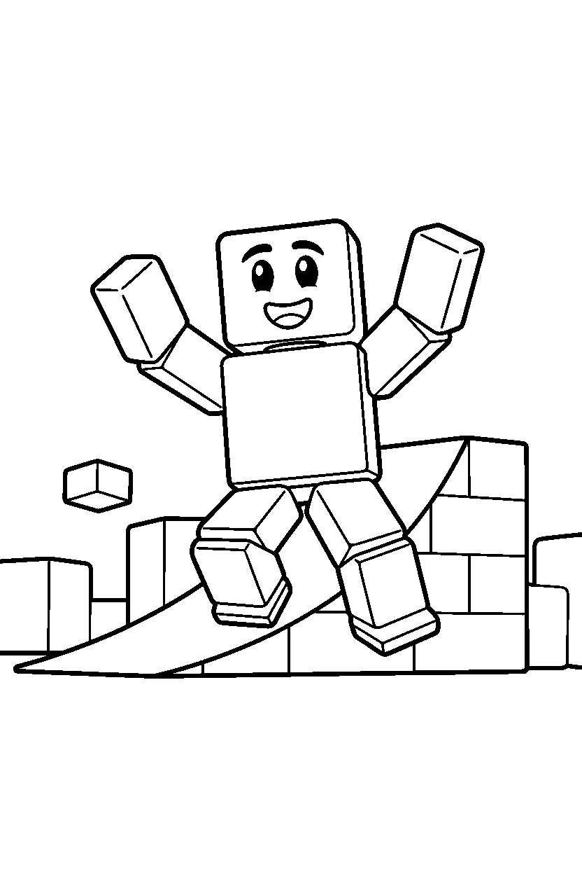 roblox block hero celebrating near a block ramp line art