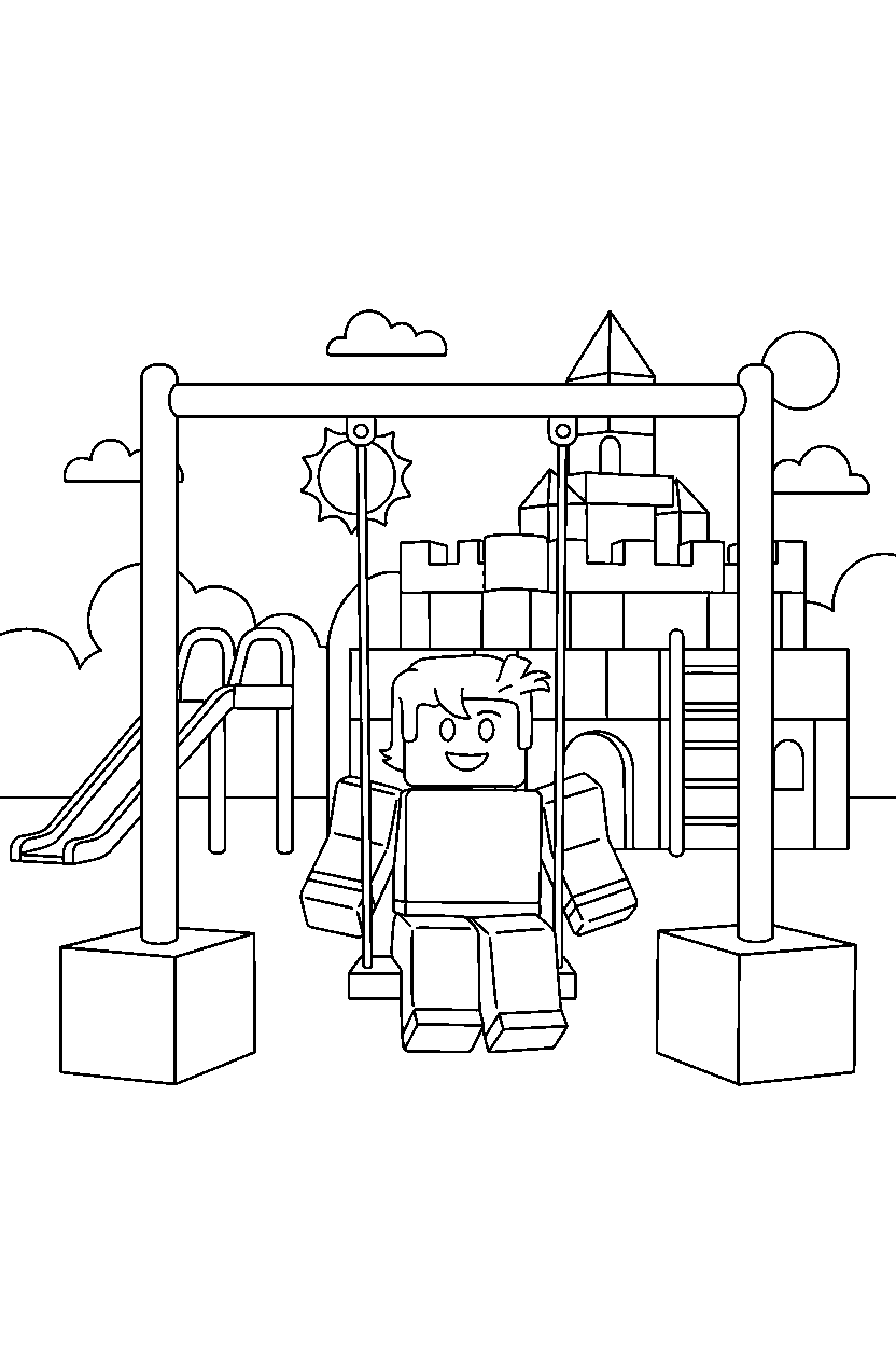 roblox block hero sitting in a block playground line art