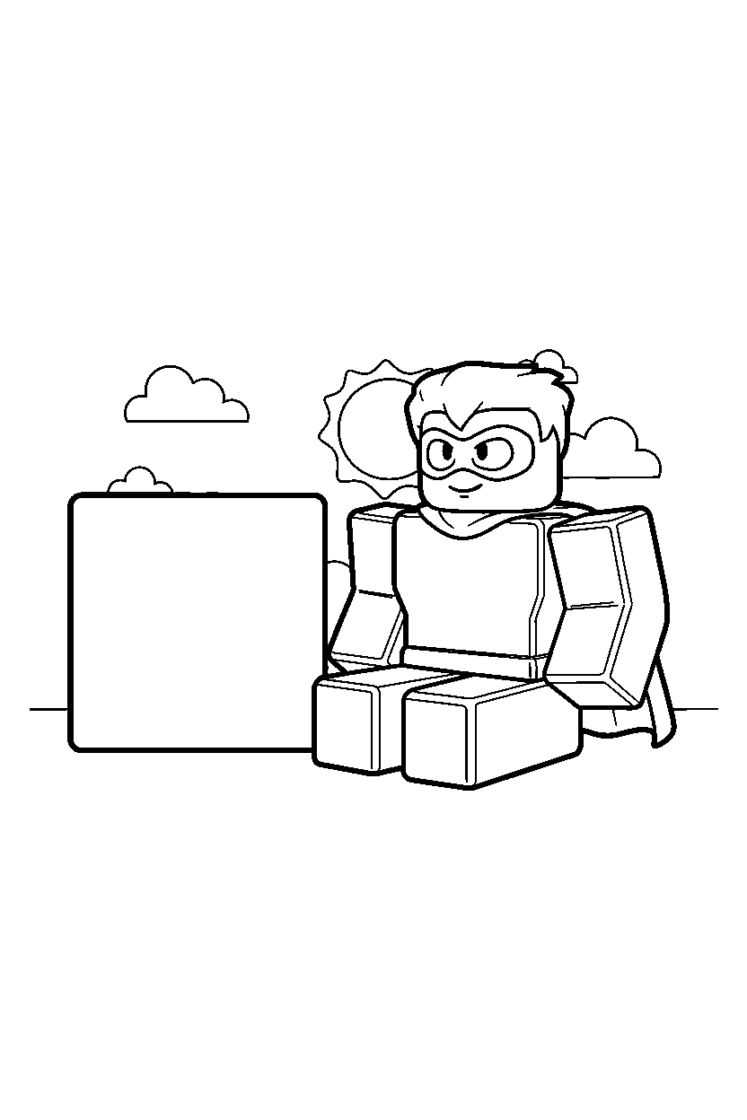 roblox block hero sitting near a block square line art