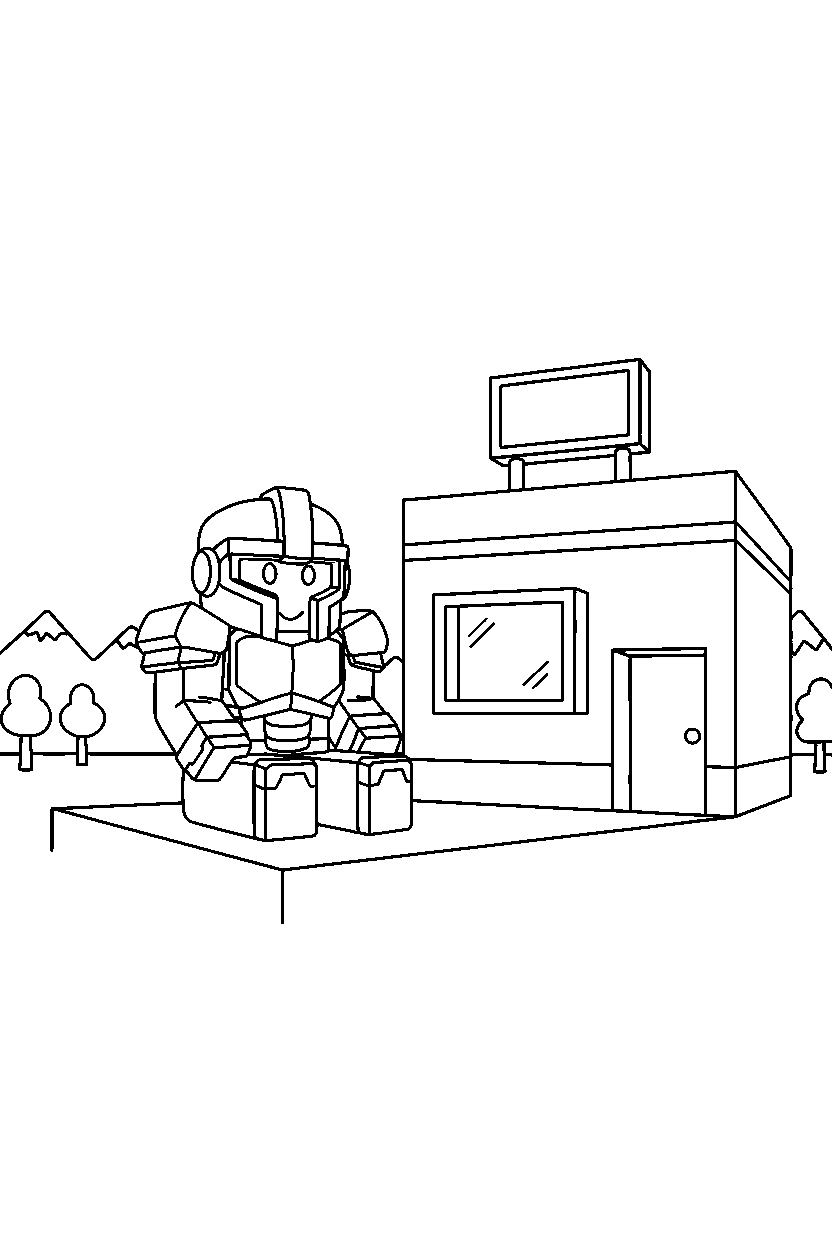 roblox block warrior sitting near a block shop line art