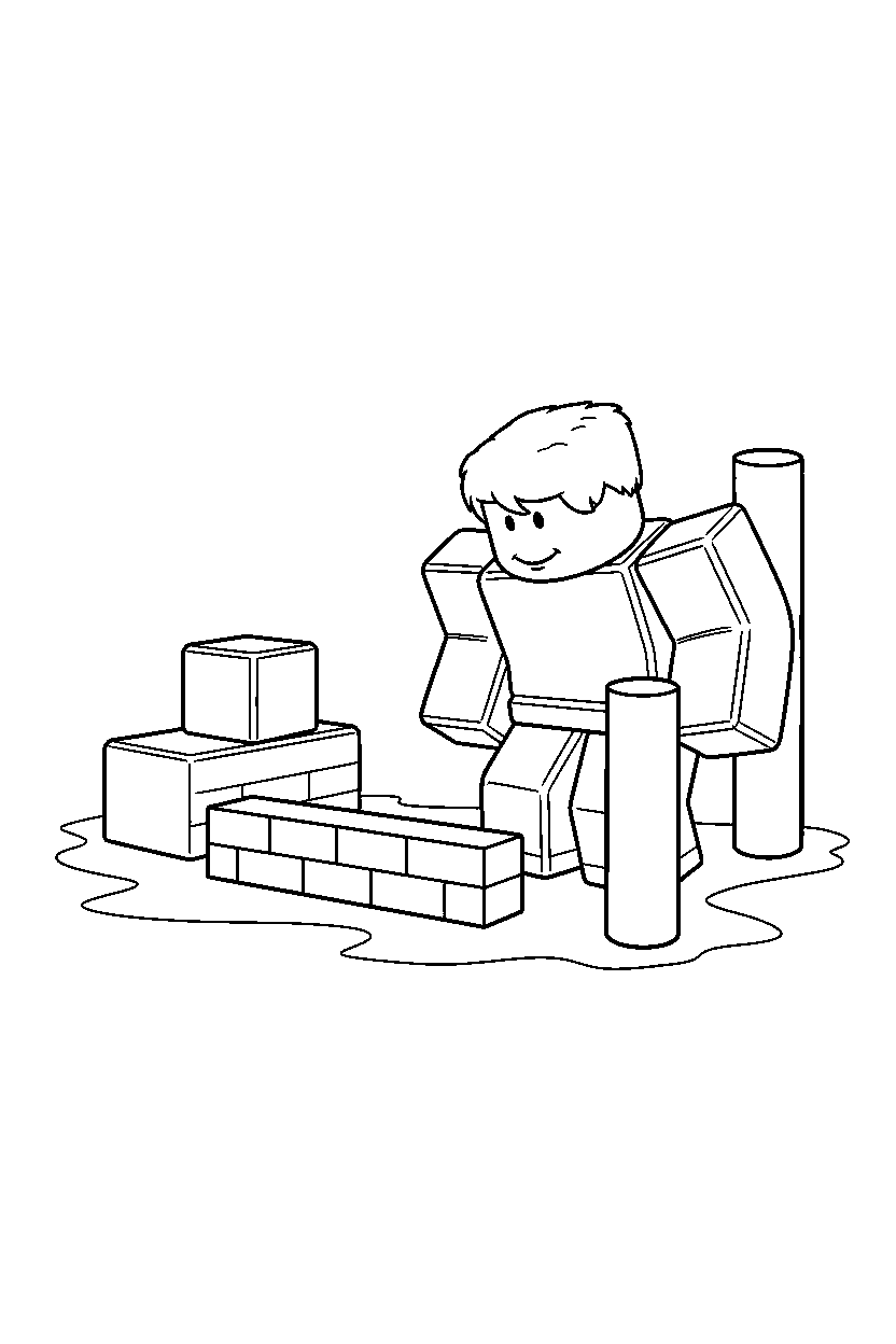 roblox blocky avatar looking down near a block training camp line art