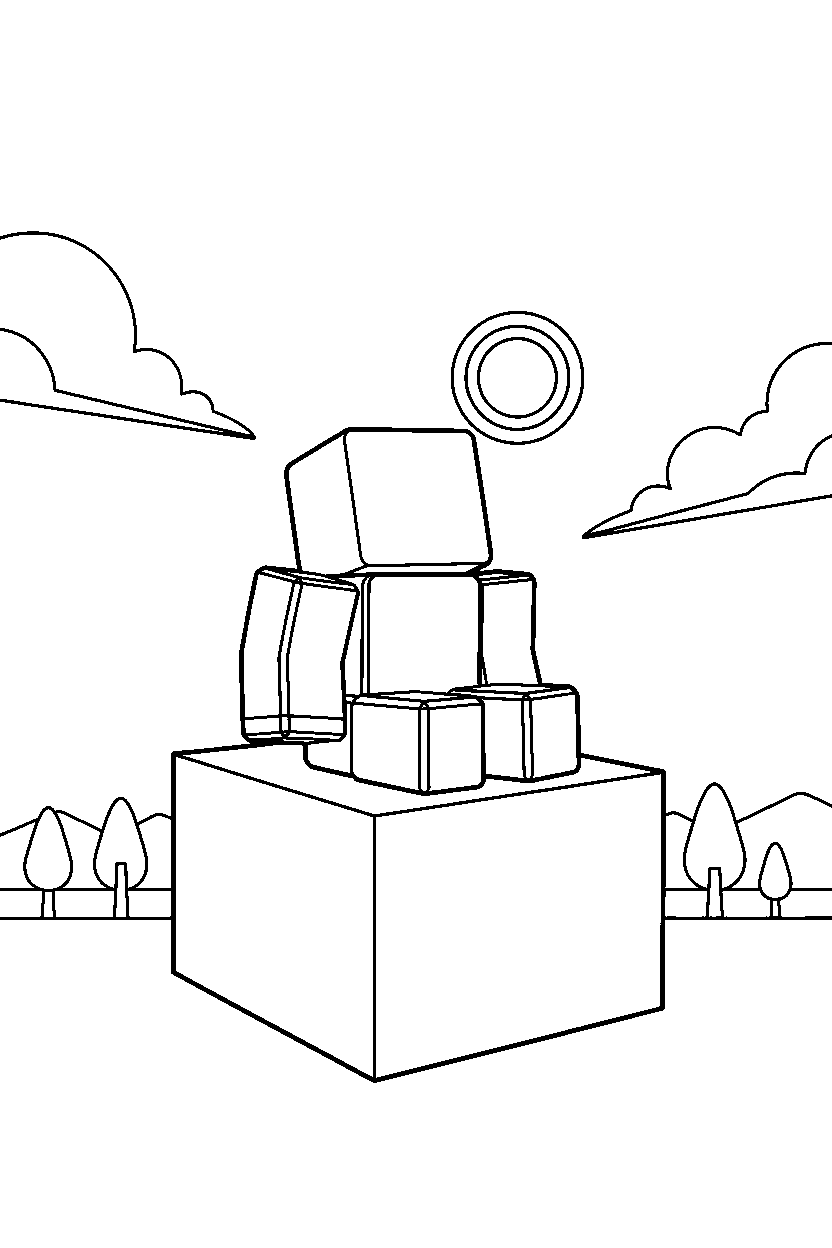 roblox blocky avatar watching the sky near a block square line art