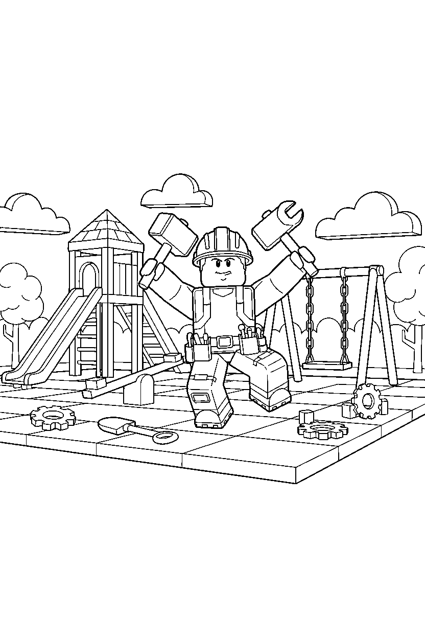 roblox builder dancing in a block playground park line art