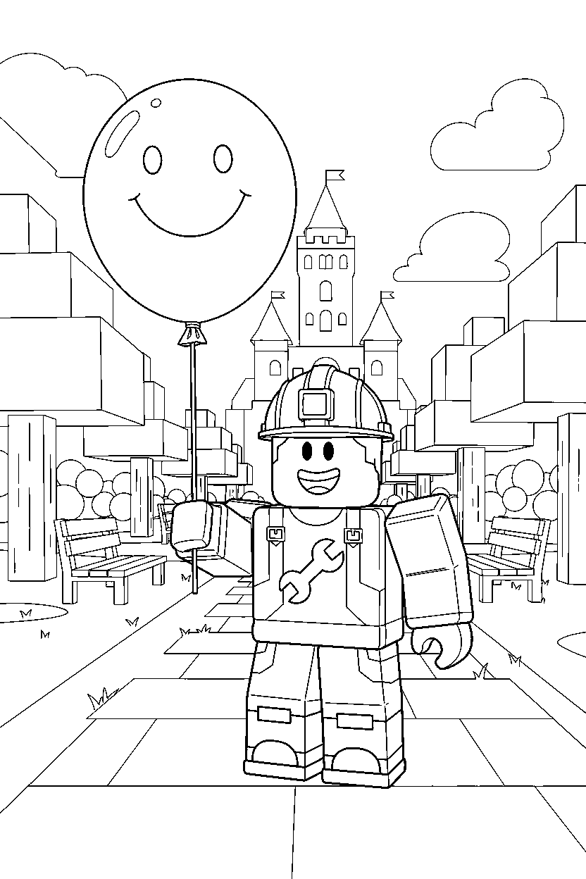 roblox builder holding a balloon in a block park line art