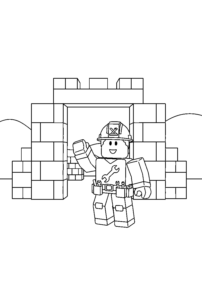 roblox builder waving near a block gate line art