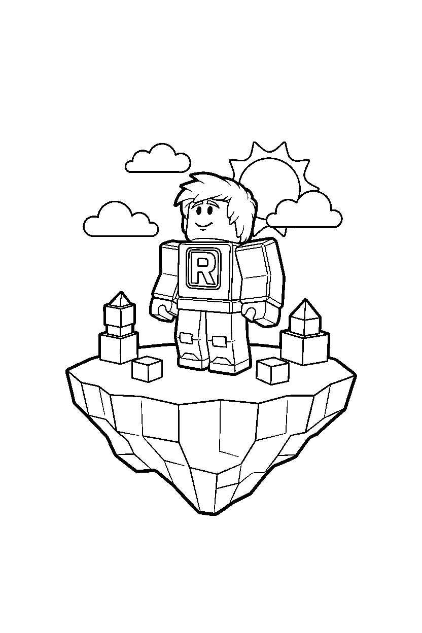 roblox cartoon avatar looking up on a block island line art