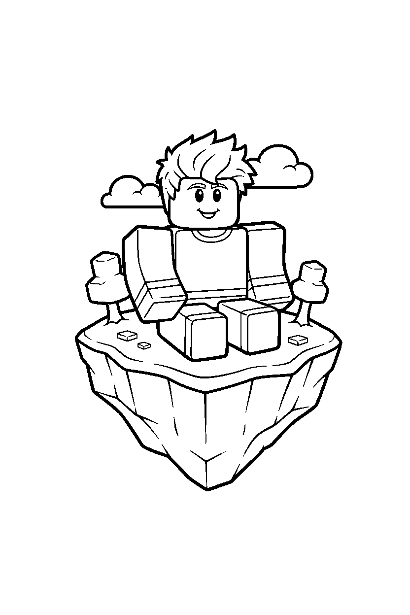 roblox cartoon avatar sitting on a block island line art