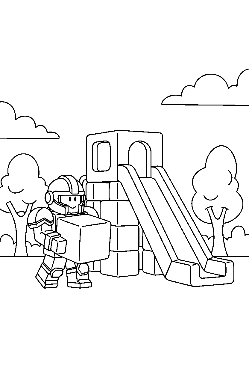 roblox champion carrying a block near a block playground slide line art