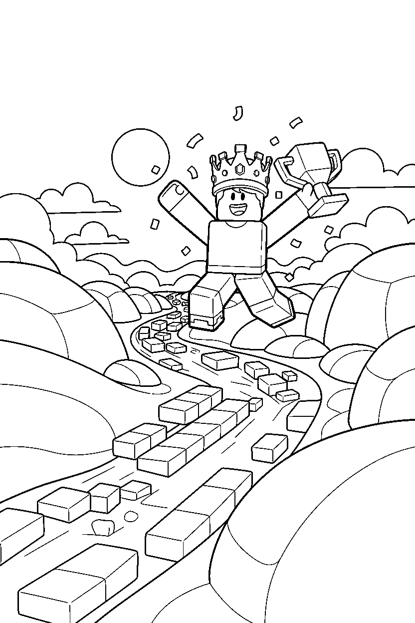 roblox champion celebrating near a block river line art