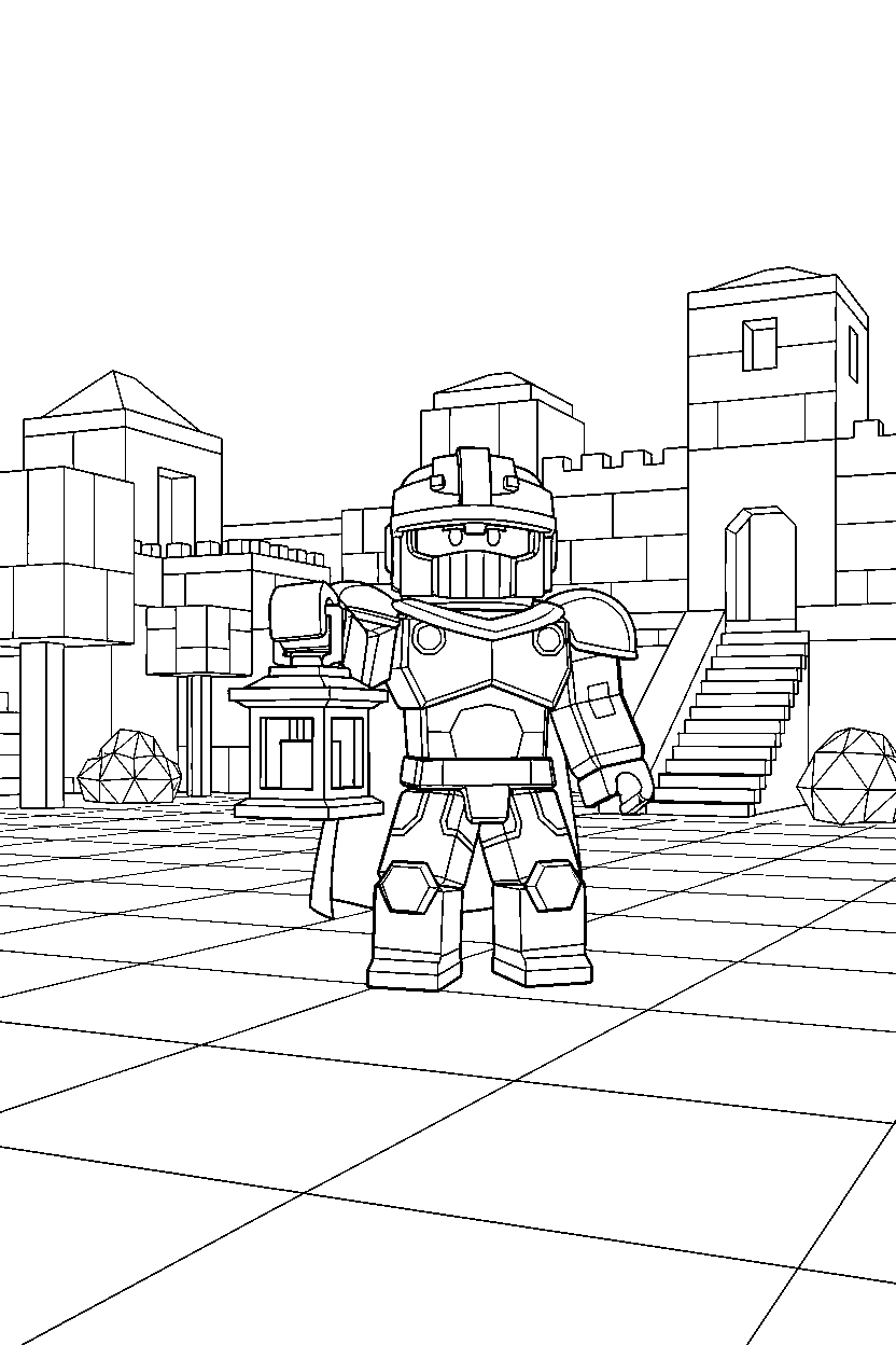 roblox champion holding a lantern in a block playground line art