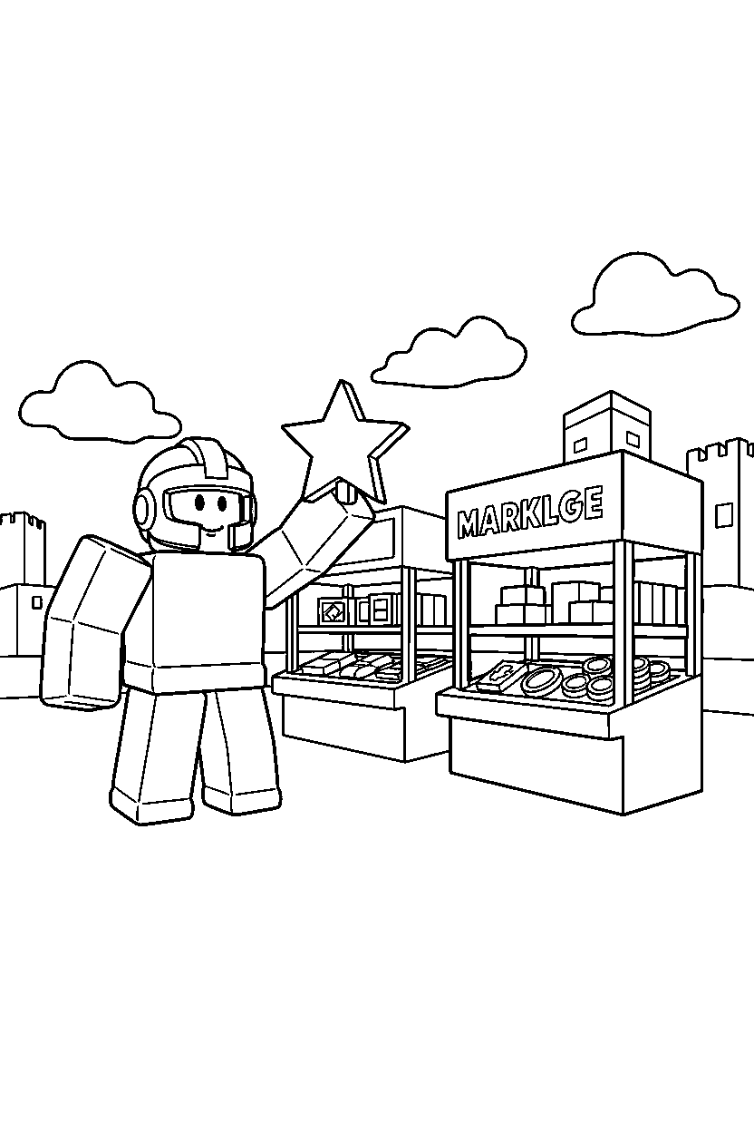 roblox champion holding a star near a block marketplace line art