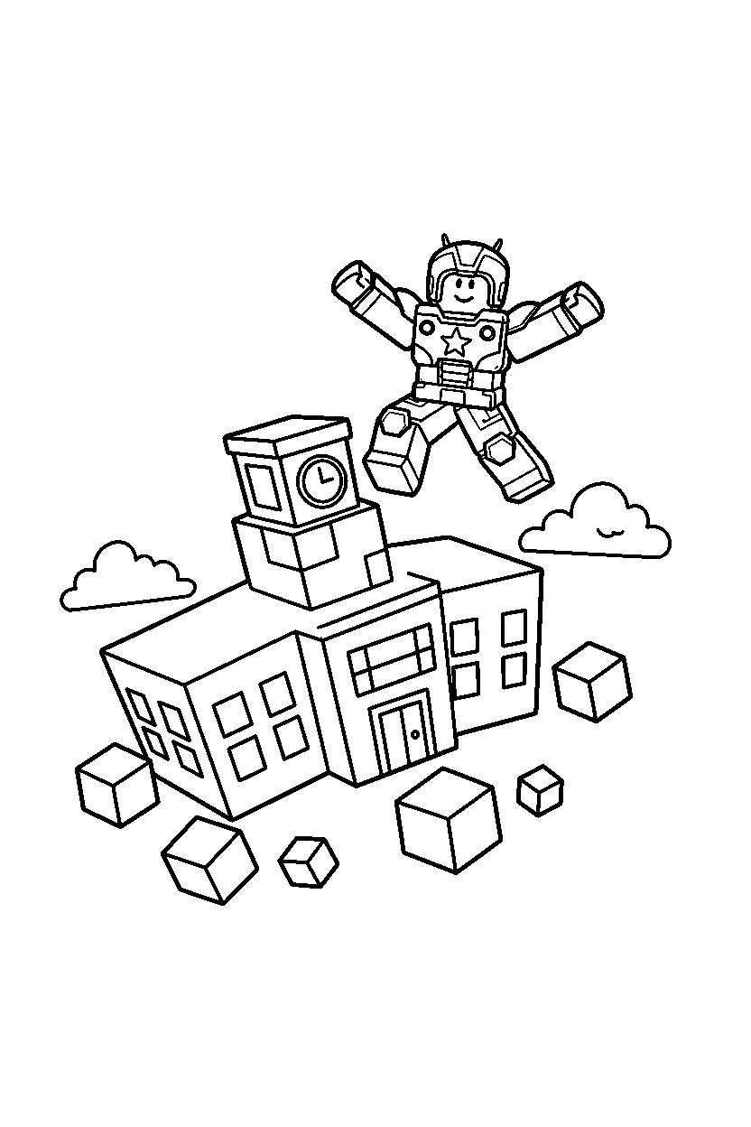 roblox champion jumping near a block school line art