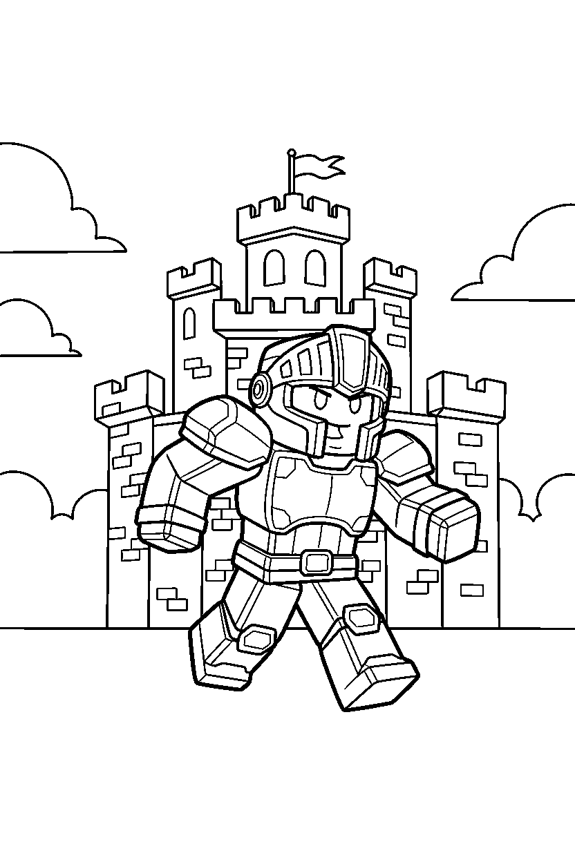 roblox champion running near a block castle line art