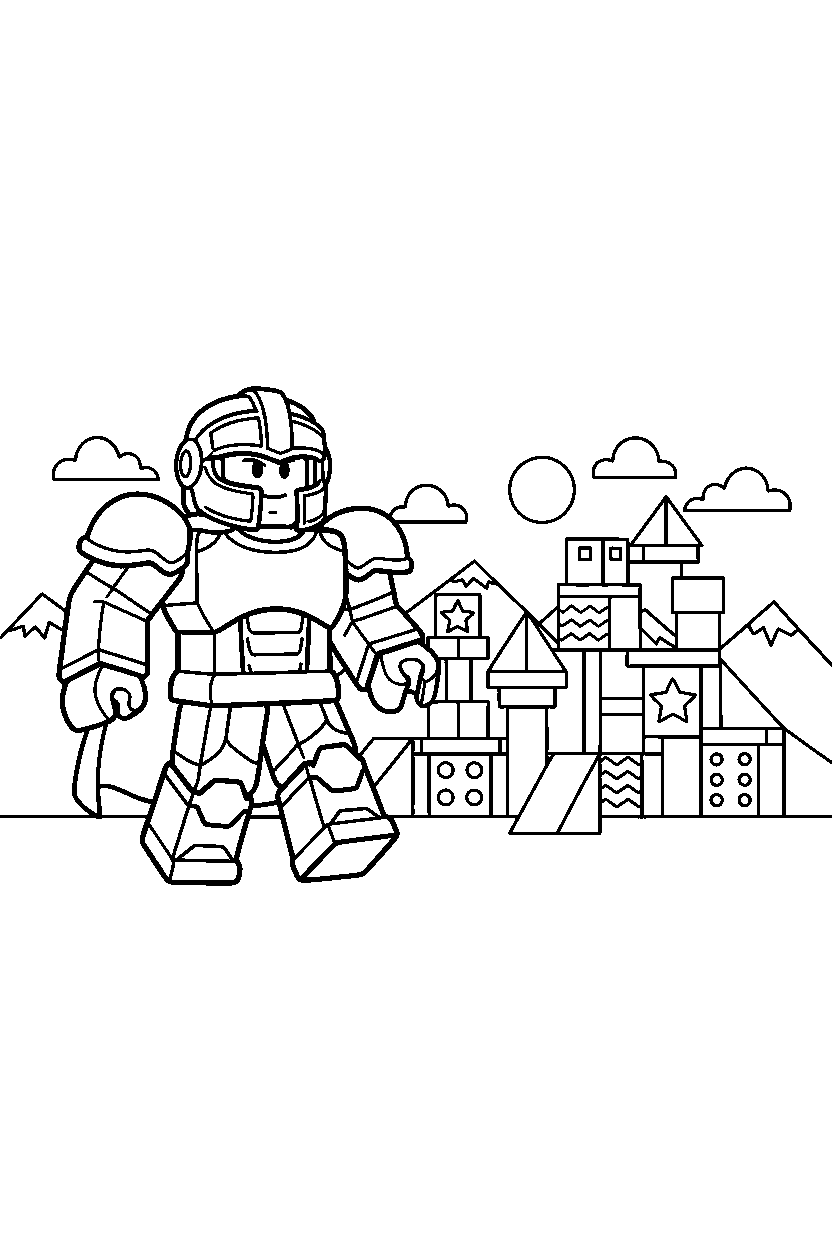 roblox champion walking near a block adventure park line art