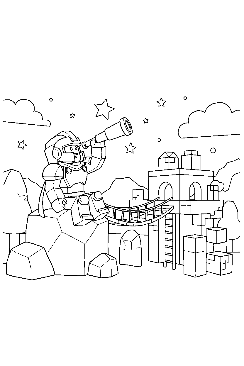 roblox champion watching the sky near a block adventure park line art