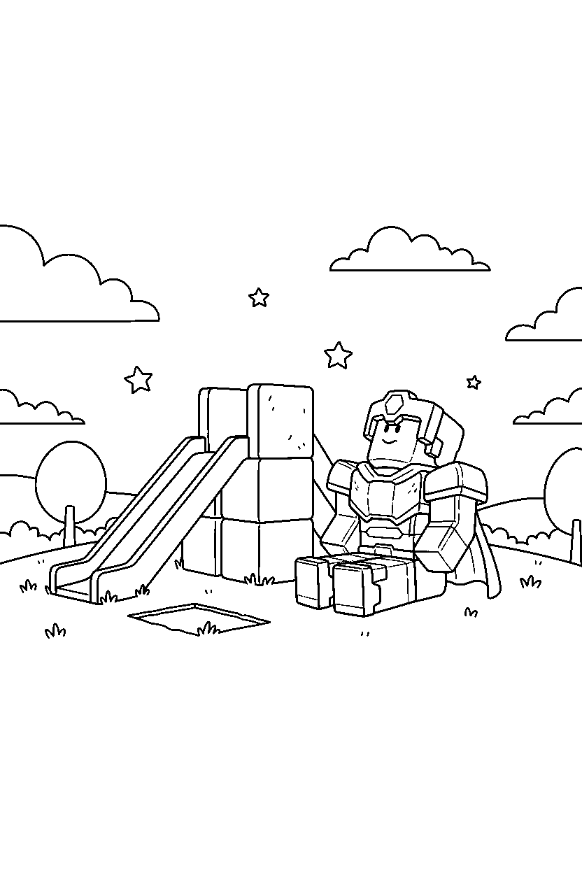 roblox champion watching the sky near a block playground slide line art