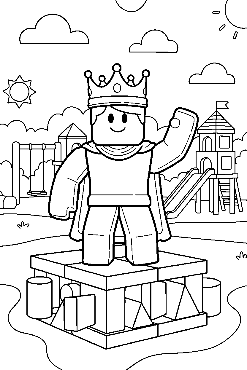 roblox champion waving in a block playground line art