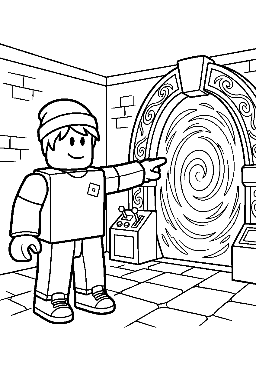 roblox character pointing in portal chamber line art