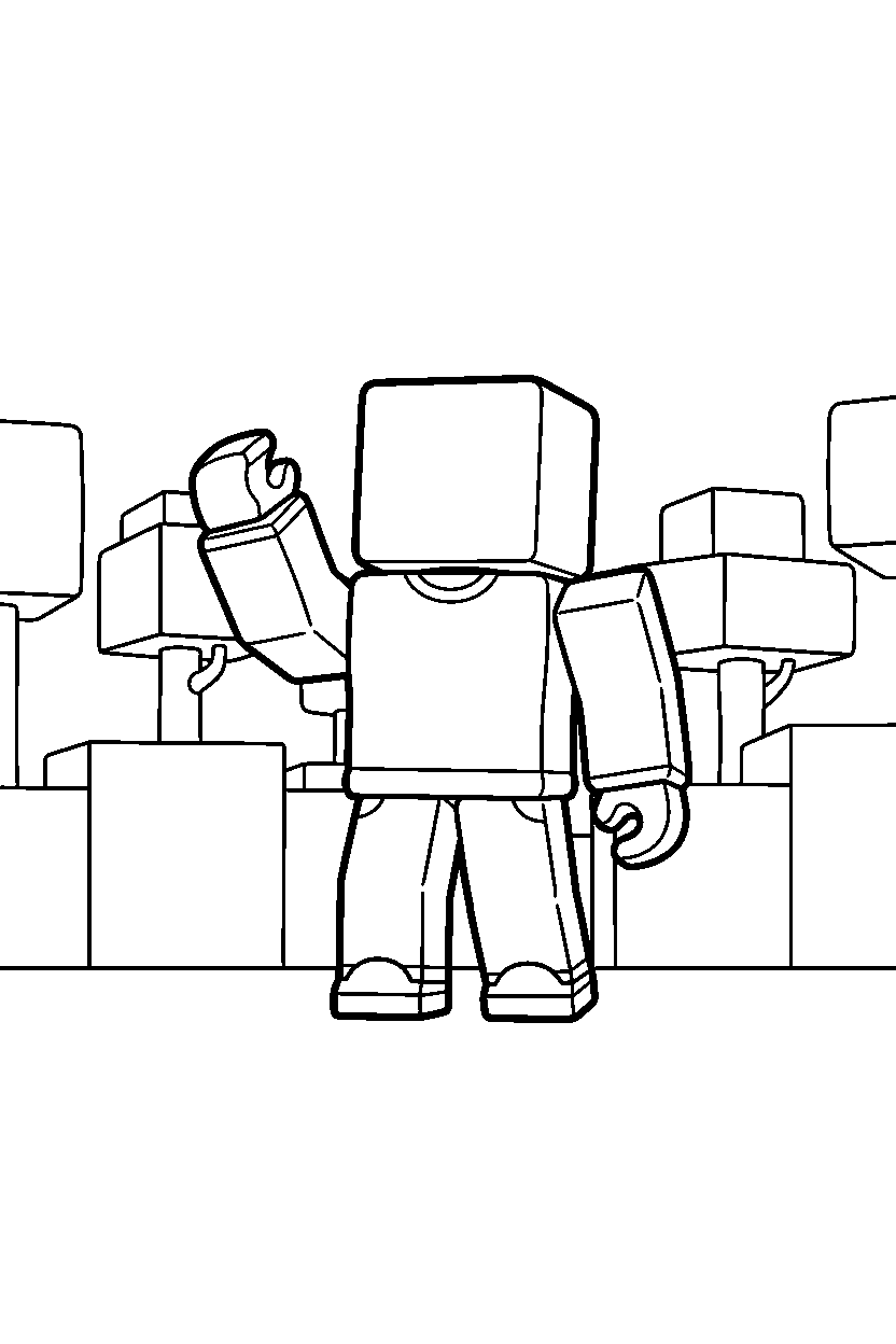roblox character raising a hand in a block world line art
