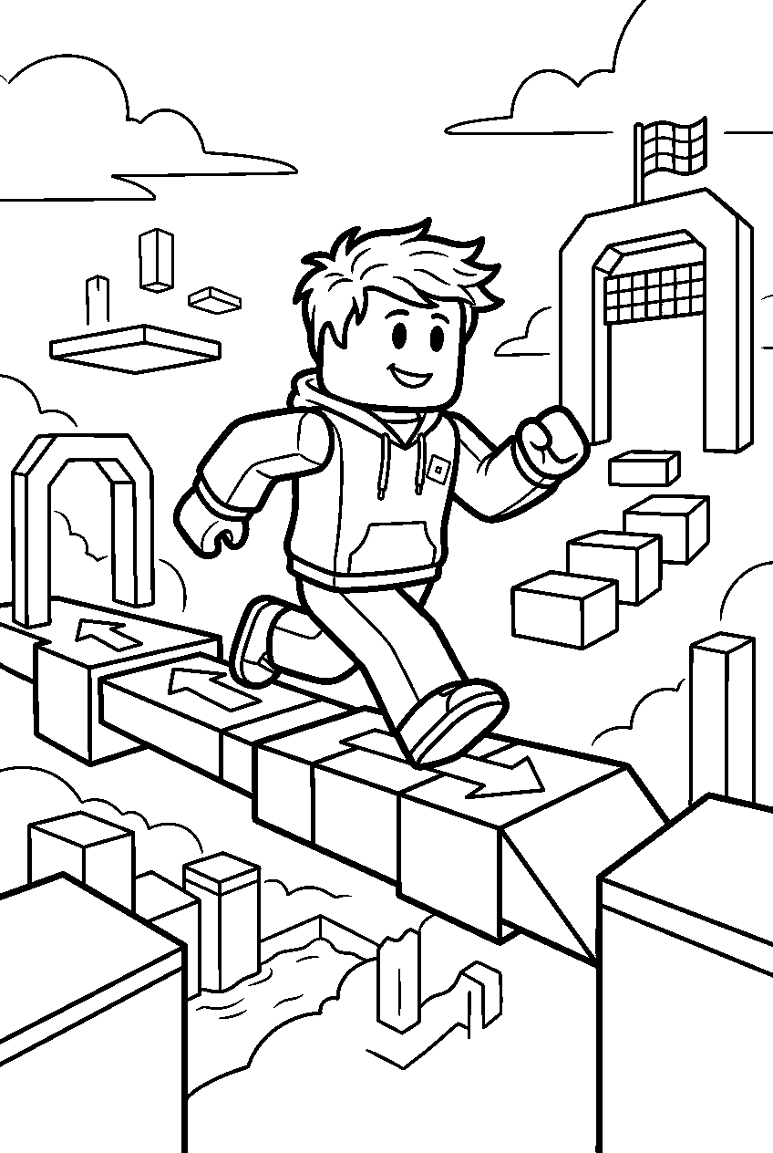 roblox character running in obstacle course line art