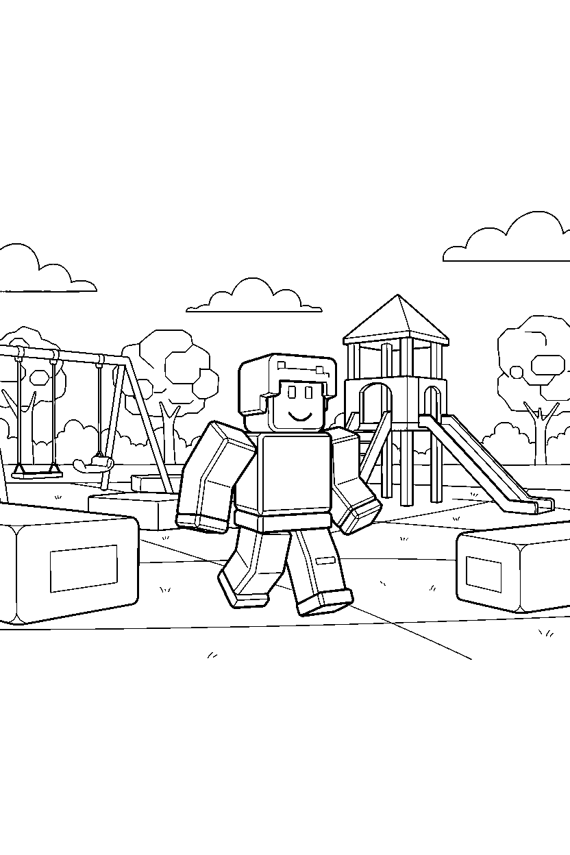 roblox character walking in a block playground line art