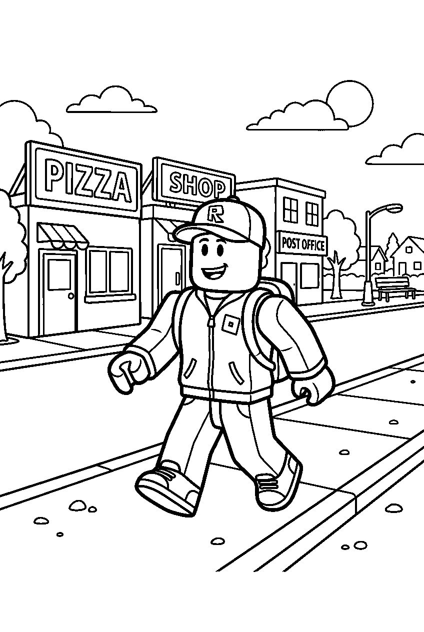 roblox character walking in roleplay town line art