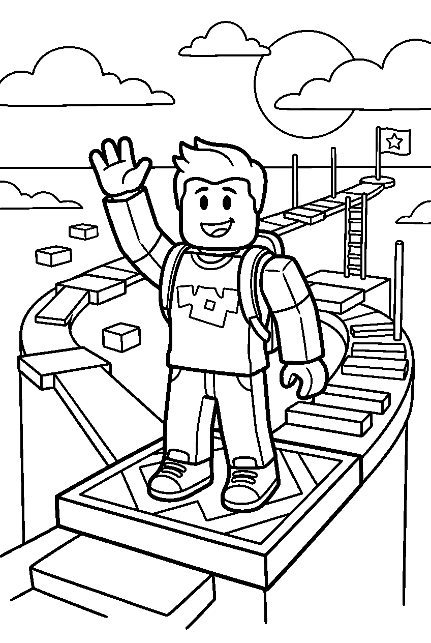 roblox character waving in obby course line art
